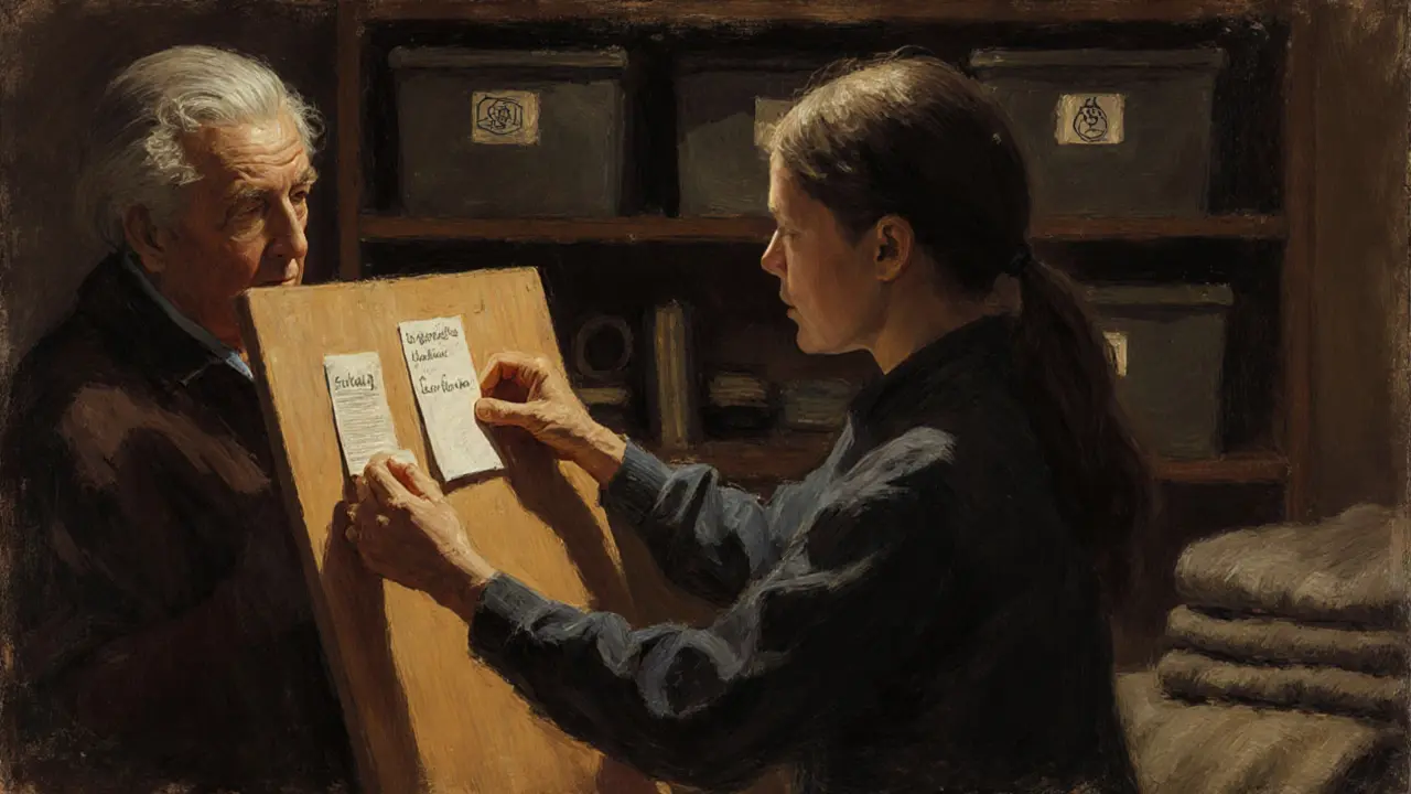 Terapeut pomáhá teenagerovi přesouvat lísteček na plánovač s přehledem na pozadí.