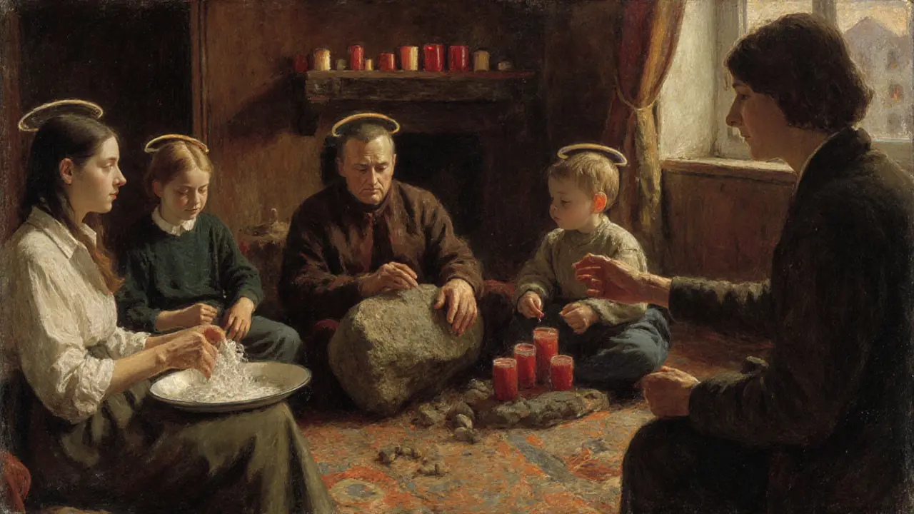 Skupina lidí cvičí mindfulness různými způsoby v pohodlném pokoji s olejovým světlem.