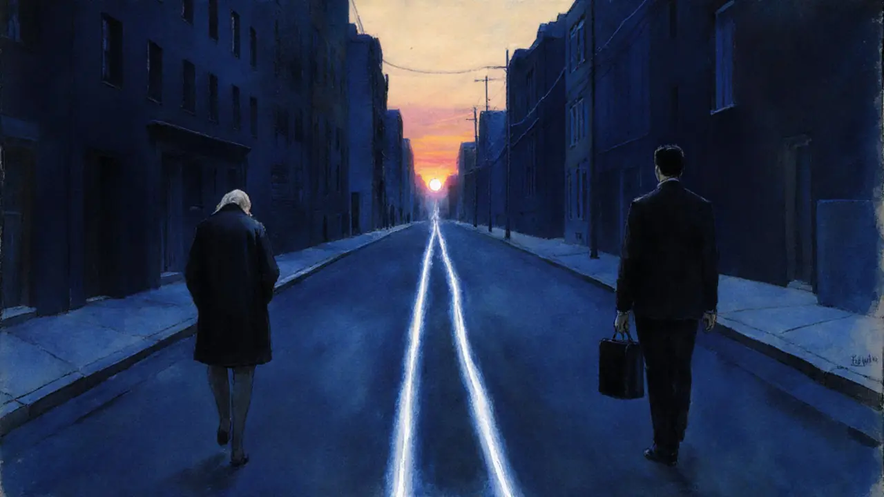 Symbolický obraz hranic mezi klientem a terapeutem ve veřejném prostoru.