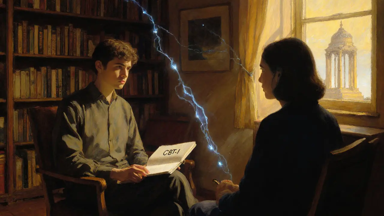 Terapeut a pacient spolu v klidné místnosti, symbolizující léčbu poruch spánku.