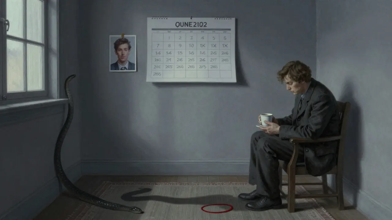 Samotný muž v ranním světle, připomíná si svou cestu k uzdravení.