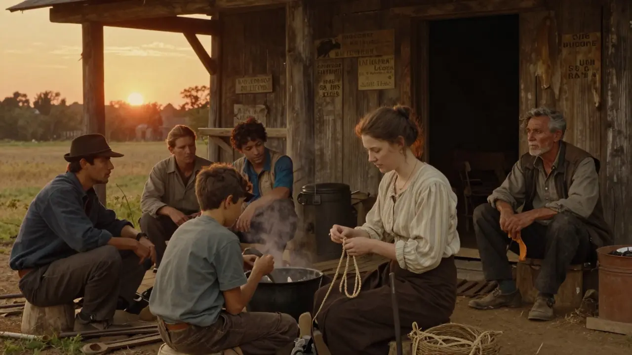 Skupina lidí žije společně v terapeutické komunitě, učí se novému životu.