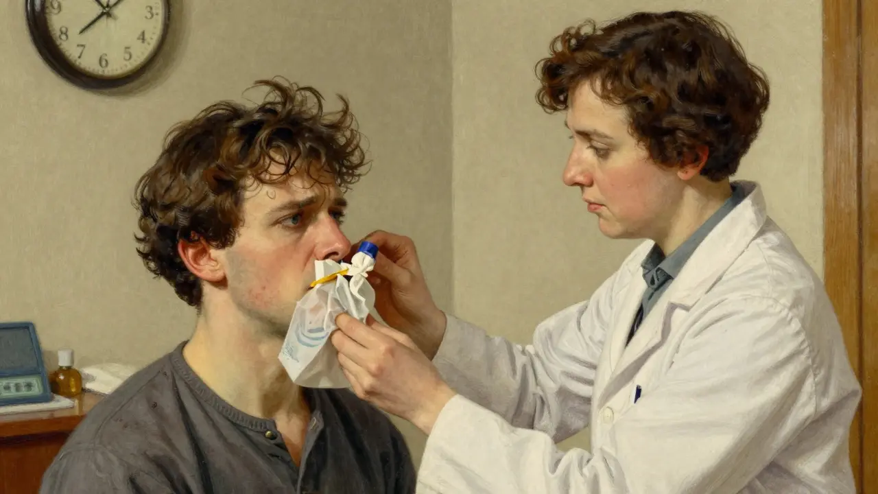 Terapeut vede hyperventilační cvičení v terapii