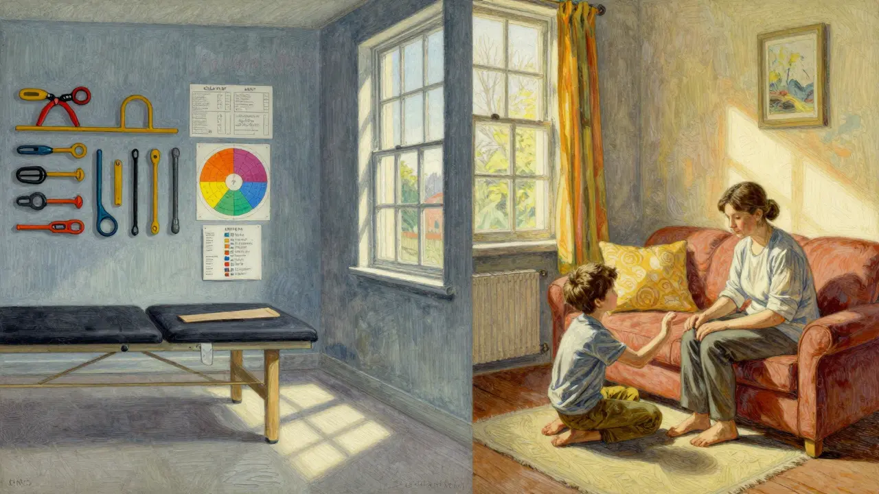 Dvě terapeutické místnosti vedle sebe s rozdílným osvětlením