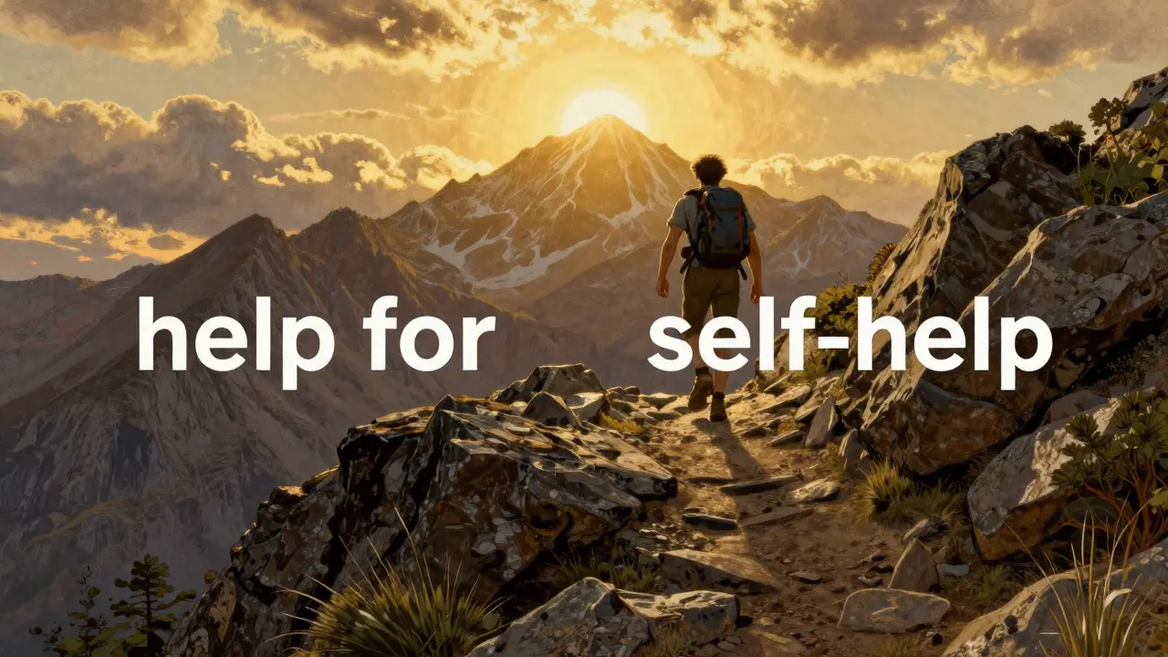 Člověk vystupující na vrchol hory jako symbol naděje a návratu k stabilitě.