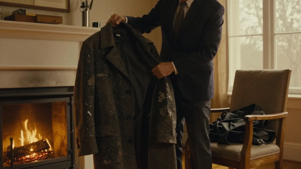 Profesionál v domovním teple odkládající těžký pracovní plášť jako symbol hranice.