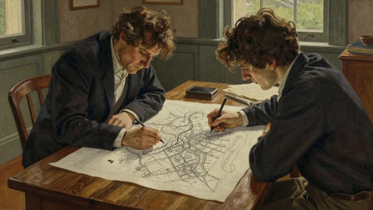 Terapeut a klient společně sestavují krizový plán u stolu.