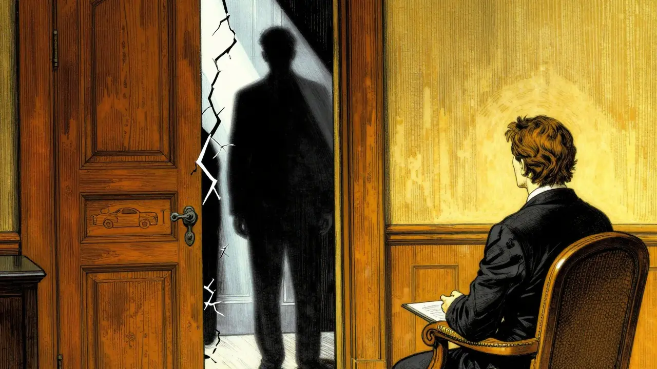 Ilustrace hranic důvěrnosti: bezpečná místnost a dveře k nebezpečí