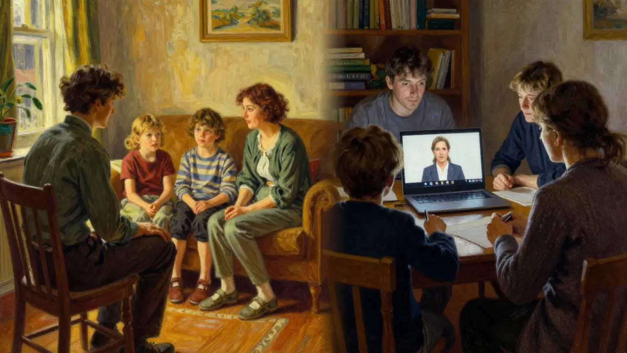 Srovnání osobní a online terapie rodiny, styl N.C. Wyetha