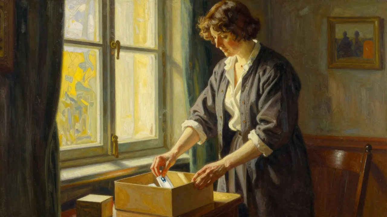 Obraz osoby nacházející klid a organizaci díky léčbě ADHD ve stylu N.C. Wyethe.