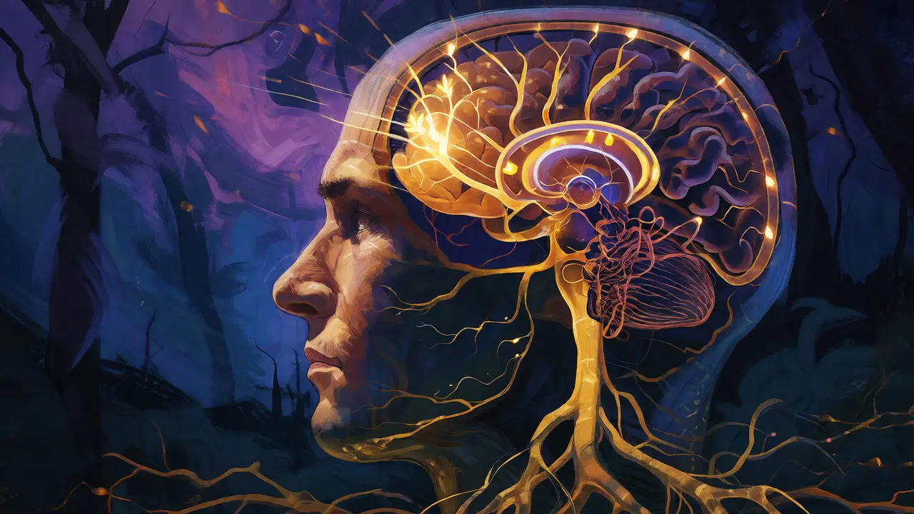 Zobrazení neuroplasticity s rostoucími zlatými neuronovými drahami v mozku.