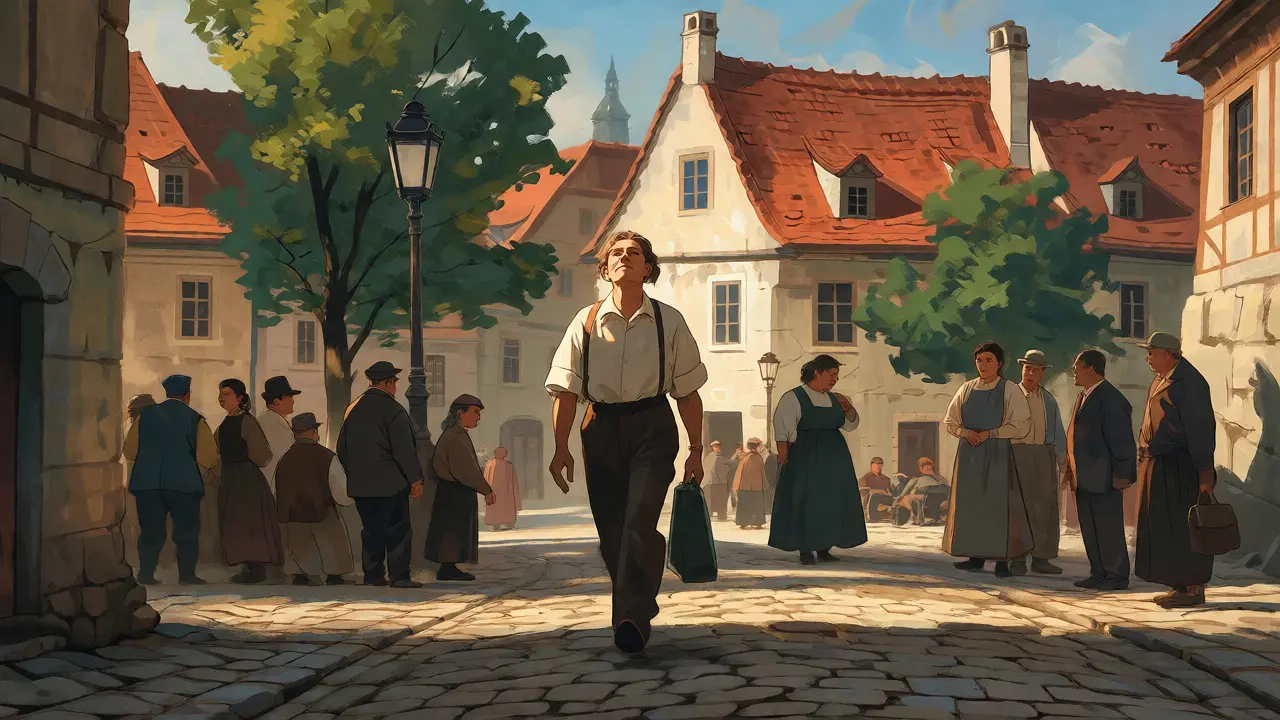 Rekonvalescent kráčející slunným městem po uzdravení